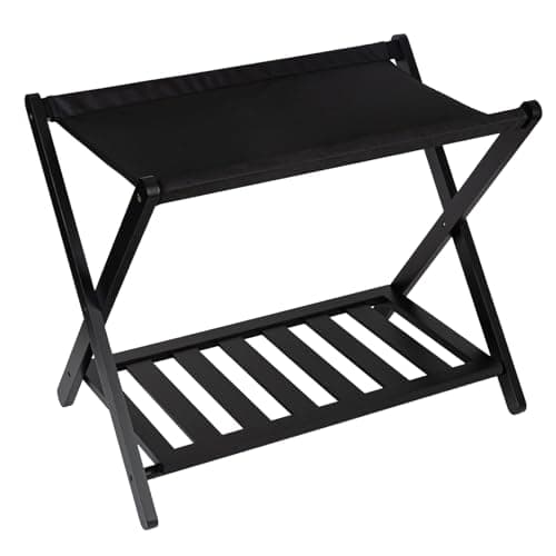 Bamboo Luggage Rack with Shelf | Heavy Duty, Black