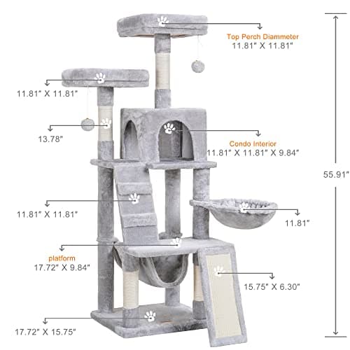 Heybly Cat Tree: Multi-Level Furniture for Indoor Cats with Perch and Scratching Board