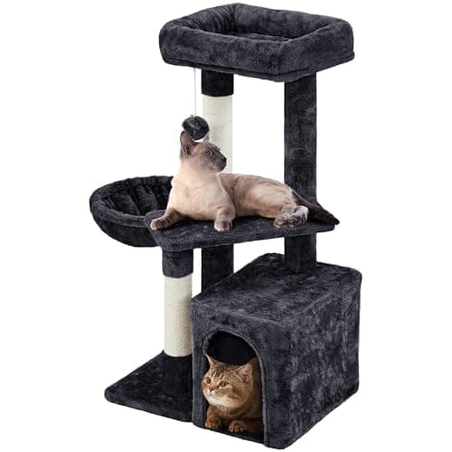 Yaheetech 34in Multi-Level Cat Tree with Bed & Scratching Post Dark Gray — Black