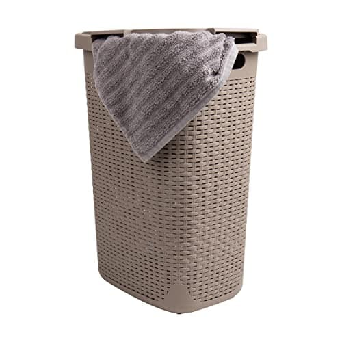 60L Slim Laundry Hamper with Lid, Set of 2, Ivory — Tan