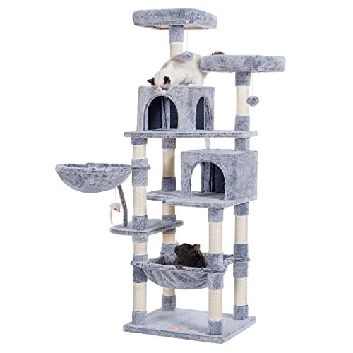 Heybly Light Gray Cat Tree with Toy & Padded Perch — Pewter