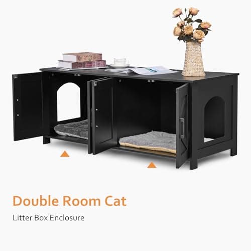 Homedy 2 Cat Litter Box Enclosure, Hidden Double Room, Black