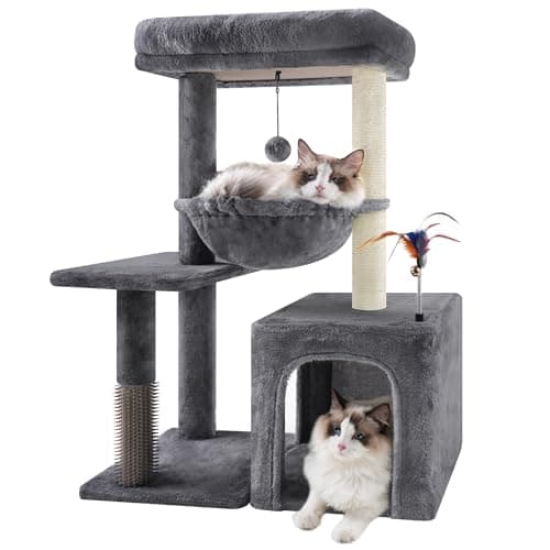 Grey Cat Tree with Condo & Scratching Post for Indoor Cats
