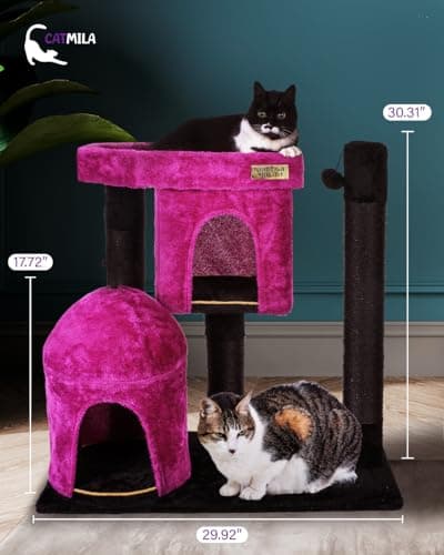 Gothic Black Cat Tree with Coffin Bed & Halloween Decor