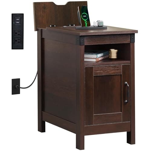 WLIVE Living Room End Table with Charging Station and Storage, Espresso Finish