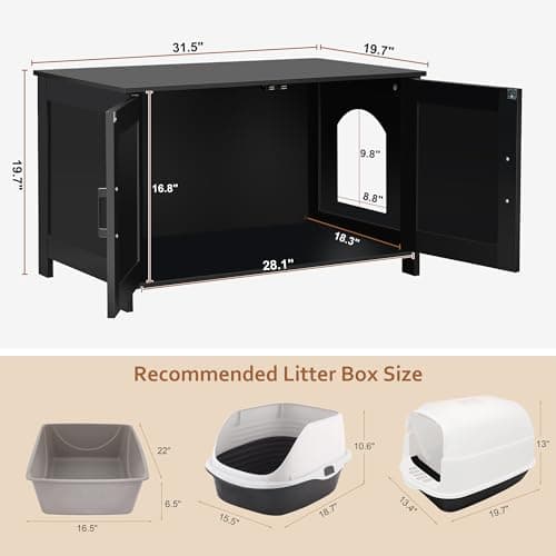 Homedy Black Wooden Cat Washroom with Barn Door, Fit Most Litter Box