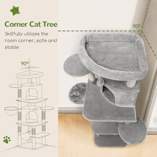 66-inch Tall Curved C66 Cat Tree for Large Cats with 6 Scratching Posts & 2 Condos