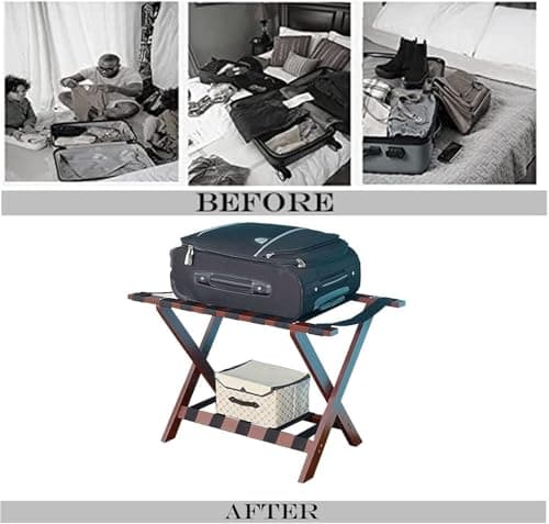 TIST Wood Color Foldable Suitcase Rack - Hotel Guest Room Set of 2