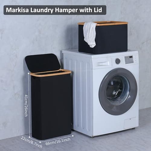 Slim Laundry Hamper with Lid - 60L, Black