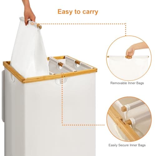 WOWLIVE 180L Extra Large Bamboo Laundry Hamper with Removable Bags, Beige