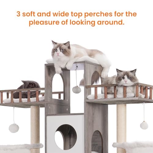 Heybly Cat Tree with Litter Box for Large Cats, Heavy Duty Indoor Cat Condo with Scratching Posts, Rustic Gray HCT110SG