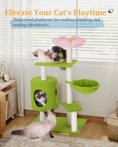 Green Cozy Cat Condo with Hammock & 3 Scratching Posts for Indoor Kittens