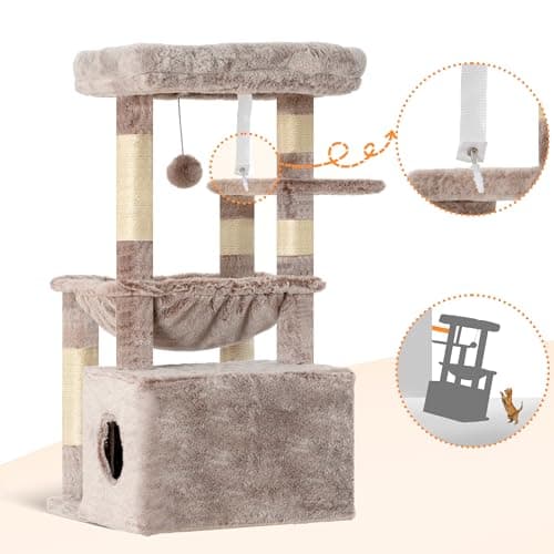 Heybly Cat Tree: Kitten Tower with Soft Basket & Spacious Bed for Indoor Cats