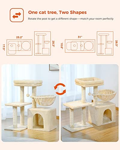 Small Cat Tree with Scratching Posts and Hammock