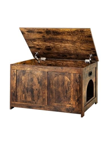 DINZI Sturdy Rustic Brown Litter Box Enclosure, Flip Top Cat House Furnishing