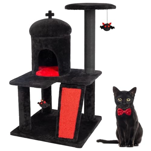 Gothic Black Cat Tower with Sisal Posts & Comfort Basket — 36.4 " H