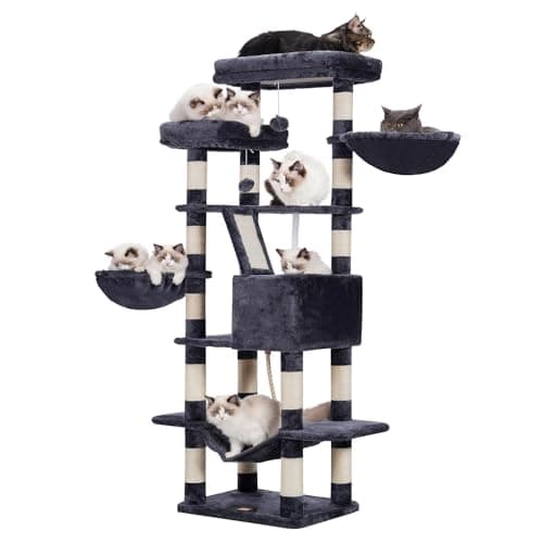 Heybly 68 Inch Multi-Level Cat Tree with Plush Perches and Caves HCT025G