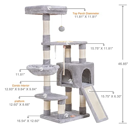 Heybly Cat Tree Tower for Indoor Cats with Feeding Bowl and Scratching Board