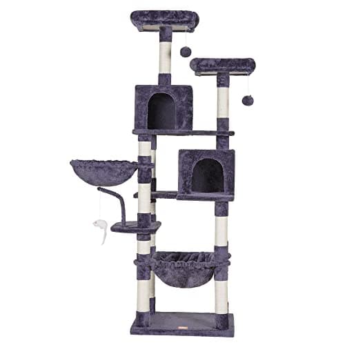 Heybly Light Gray Cat Tree with Toy & Padded Perch — Smoky Gray