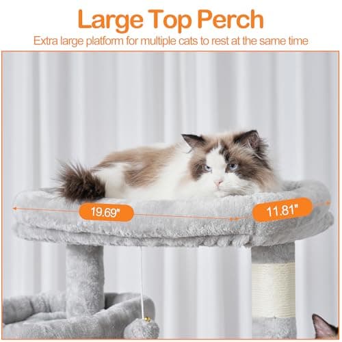 Heybly 71-Inch Tall Cat Tree for Indoor Cats - Light Gray with Perches, Condos, Hammocks, and Scratching Pad