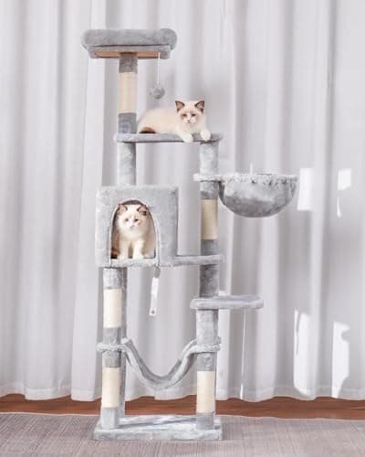 MPJ050W Large Hammock Cat Tree with Sisal Scratching Posts Light Gray