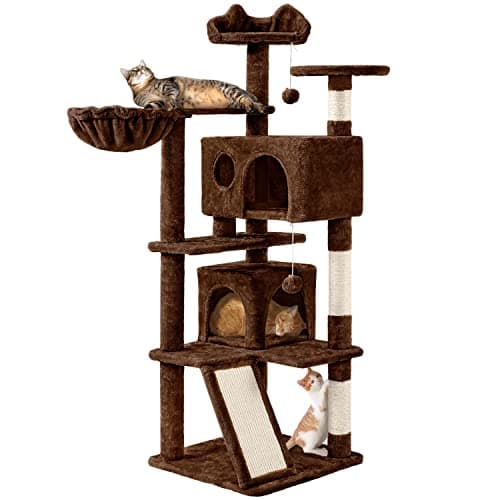 Topeakmart 57" Multi-Level Cat Tree with scratching posts & pink playhouse — Brown