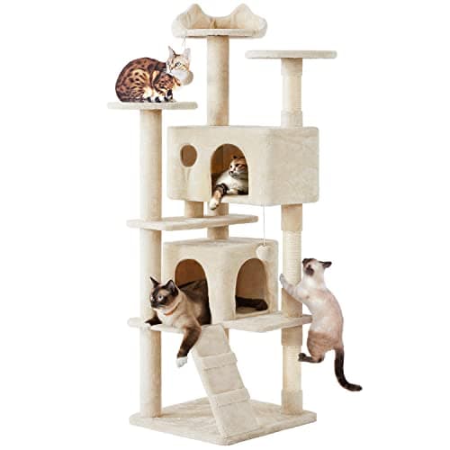 Yaheetech Beige Multi-Level Cat Tree with Condo & Scratching Posts