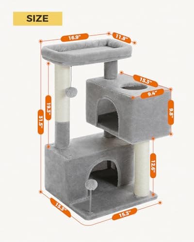 Light Grey Cat Tree with 2 Condos & 31.5" Tower for Indoor Pets