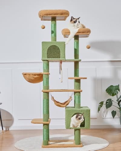 Taoqimiao 71-Inch Multi-Level Cat Tree with 10 Scratching Posts & 2 Caves