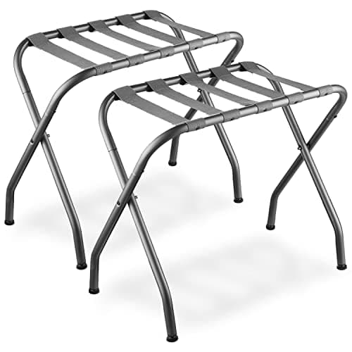 Bartnelli Black Steel 2-Pack Collapsible Suitcase Stand (Black Nylon Straps) — Grey