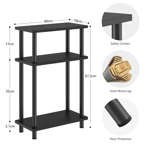 Apicizon Black 3-Tier Narrow Side Table with Storage
