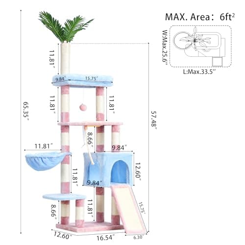 65.4 Heybly Cat Tree for Indoor Cats, Blue/Pink, HCT015BP