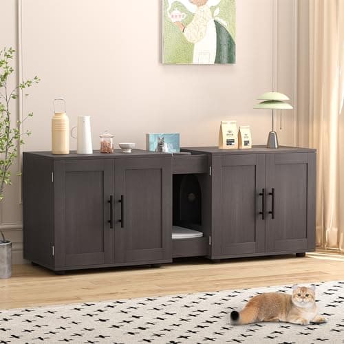 GAOMON 2-Cat Hidden Litter Box Furniture, Walnut Wood Enclosure, 55" L x 17.7" W
