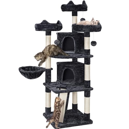 Yaheetech Large Cat Condo with Sisal Platforms & Scratching Posts, Dark Gray — Black