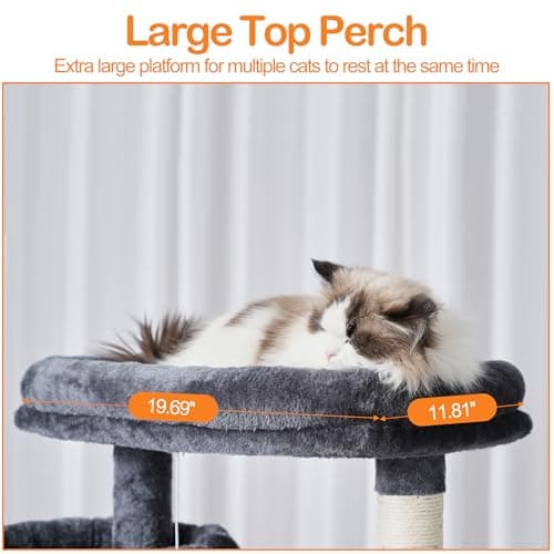 71-Inch Tall Cat Tree Tower with Multiple Features for Indoor Cats, Smoky Gray