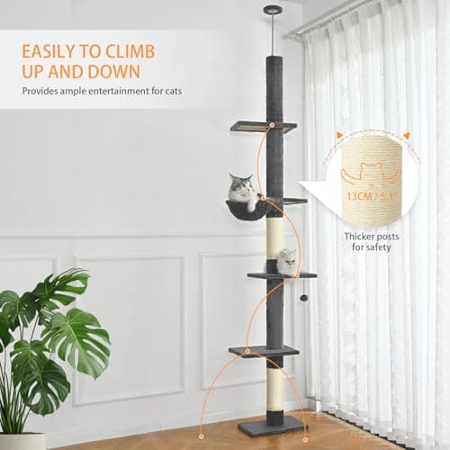 5-Tier Tall Cat Tree with Adjustability & Hammock for Indoor Cats