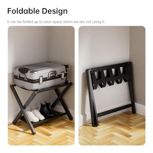 HITNET Black Bamboo Luggage Rack, Suitcase Stand, Pack of 2