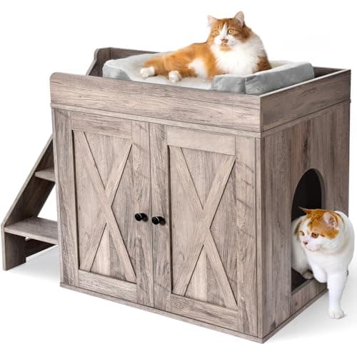 Cat Litter Box Enclosure, White Scratch-Resistant Multi-Functional Furniture & End Table-Easy Assembly — Greige