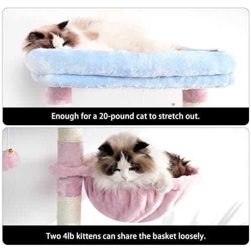 68 inch Multi-Level Cat Tower for Indoor Cats with Scratching Board & Caves, Blue/Pink