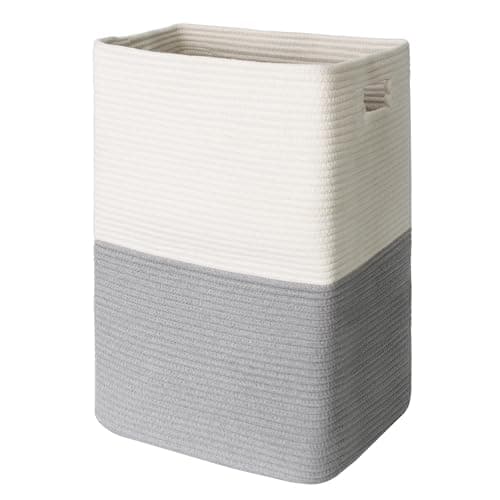 Tall Woven Laundries Basket - White, 16"x13"x22", 75L — White and Gray