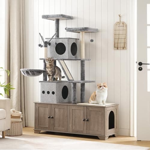 HOOBRO All-in-One Cat Tower with Hidden Litter Box Enclosure, 45.3"x17.7"x68.9"