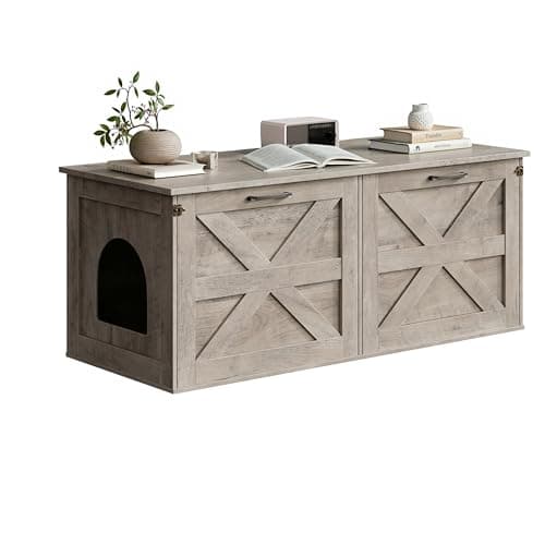 Modern Hidden Cat Litter Box Enclosure, Easy to Clean Griege PG06MWZ