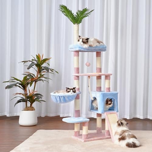 65.4 Heybly Cat Tree for Indoor Cats, Blue/Pink, HCT015BP