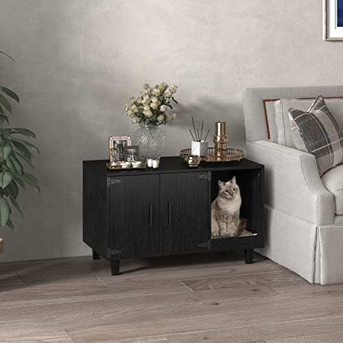 GDLF Modern Wood Pet Crate withScratch Pad & Nightstand (Black)