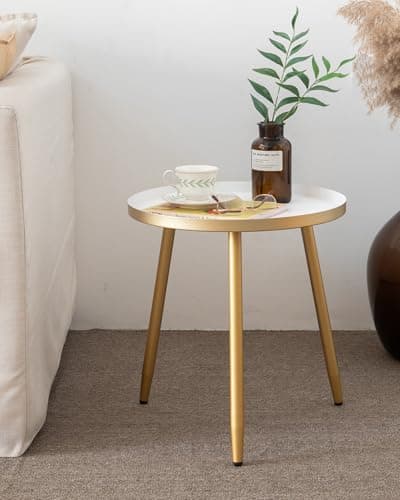 AOJEZOR Matte Black 3-Legged End Table for Small Spaces — White/Gold