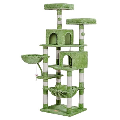 Heybly Light Gray Cat Tree with Toy & Padded Perch — Green