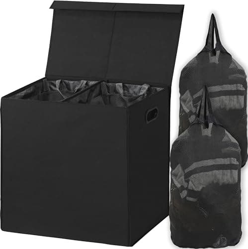 Black Houseware Double Laundry Hamper with Lid & Removable Bags
