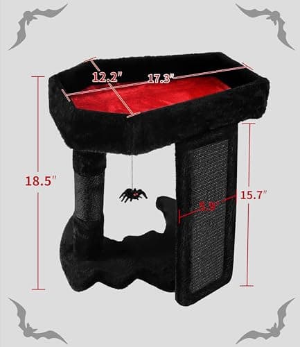 Gothic Cat Tree Tower with Coffin Bed & Sisal Scratch Post, Black & Red