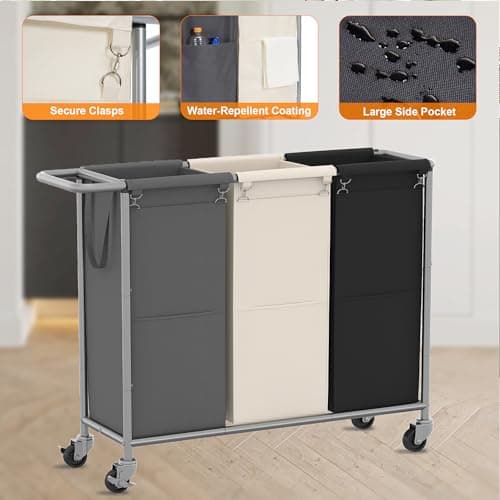 Laundry Separator Hamper with Rolling Wheels for Dirty Clothes Storage