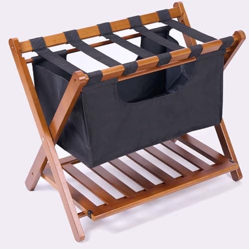 Bamboo Folding Luggage Rack for Guest Room with Shelf